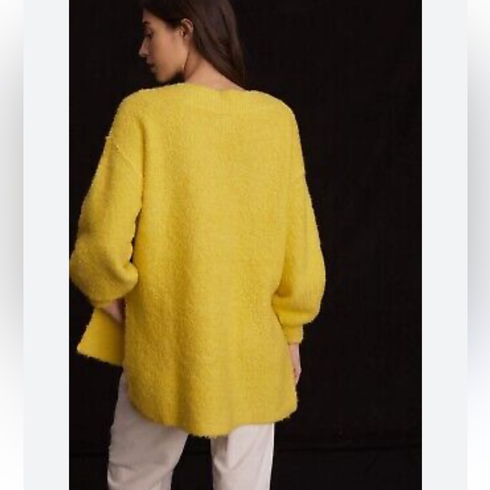 PILCRO XL Teddy V-Neck wool blend tunic sweater in bright yellow by Anthro - Picture 2 of 10